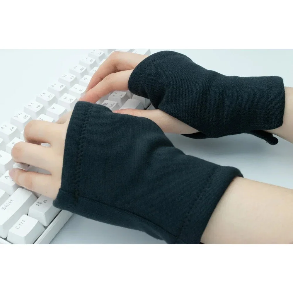 Fleece Lined Fingerless Gloves Graphite Warm Typing Gaming Office Unisex